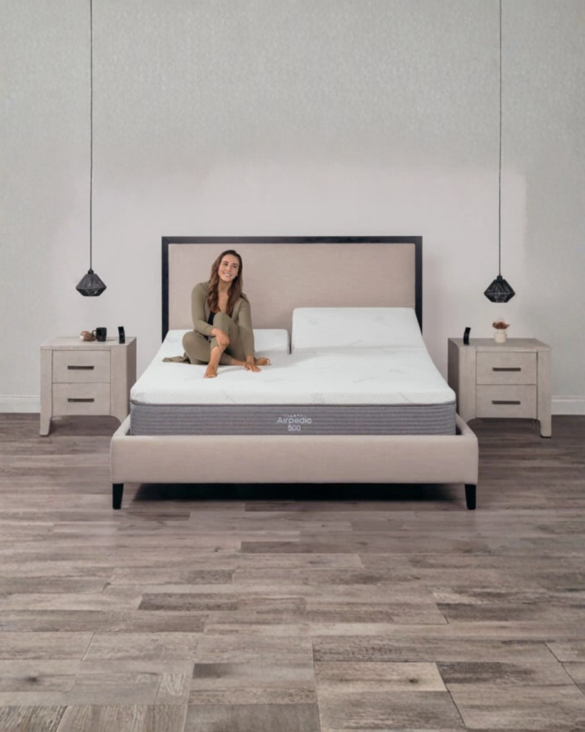 “Airpedic adjustable mattress in raised position for those ready to replace your mattress”