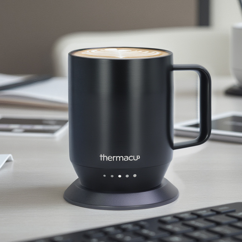 cozy morning routine essentials featuring an insulated mug and soft natural light