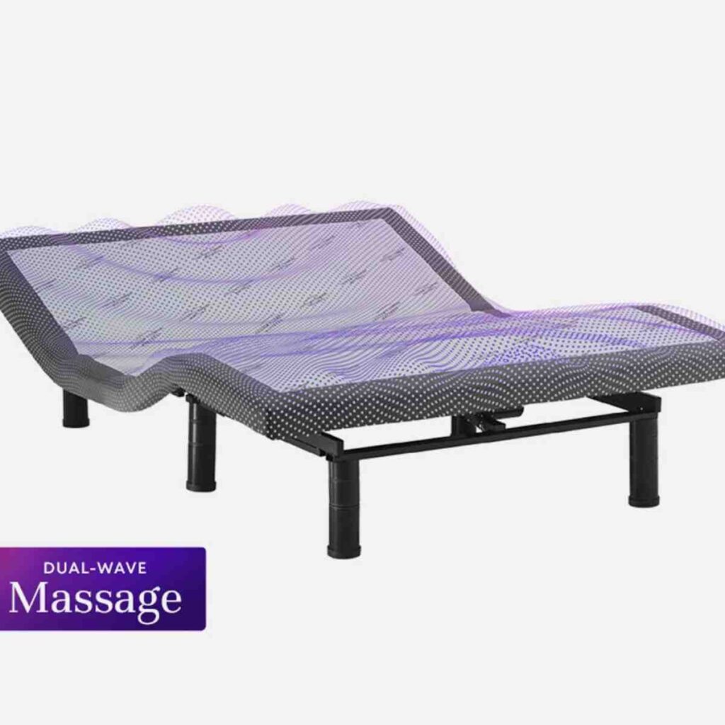 A high-quality Airpedic adjustable bed frame in black steel, showcasing its ergonomic flexibility for customized head and foot elevation.