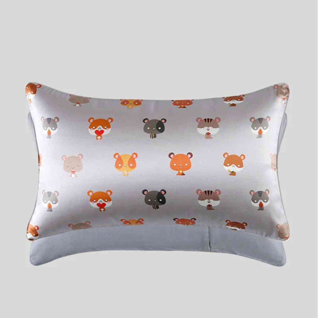 Promeed silk pillowcase featuring a cute animal pattern, showcasing the lustrous sheen and high-quality silk fabric.