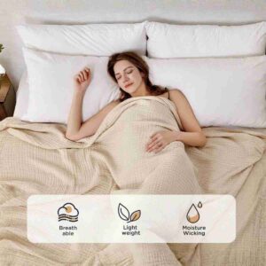 Joydeco Muslin Beige 100% Cotton Throw Blanket in cream for a cozy home and lifestyle.