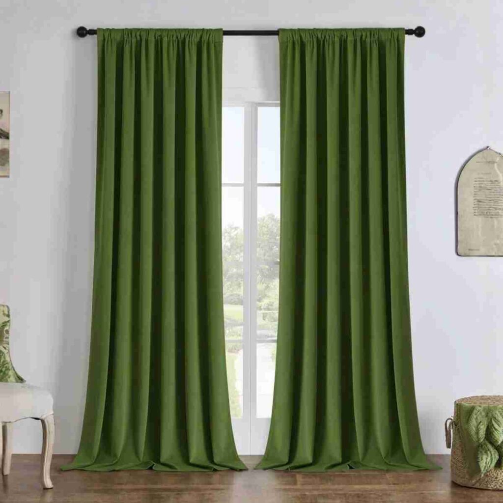 Buy Joydeco Forest Green Velvet Curtains Forest Green Joydeco custom velvet curtain hanging in a luxury living room.