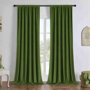 Joydeco custom Forest Green velvet curtains hanging in a luxury living room.