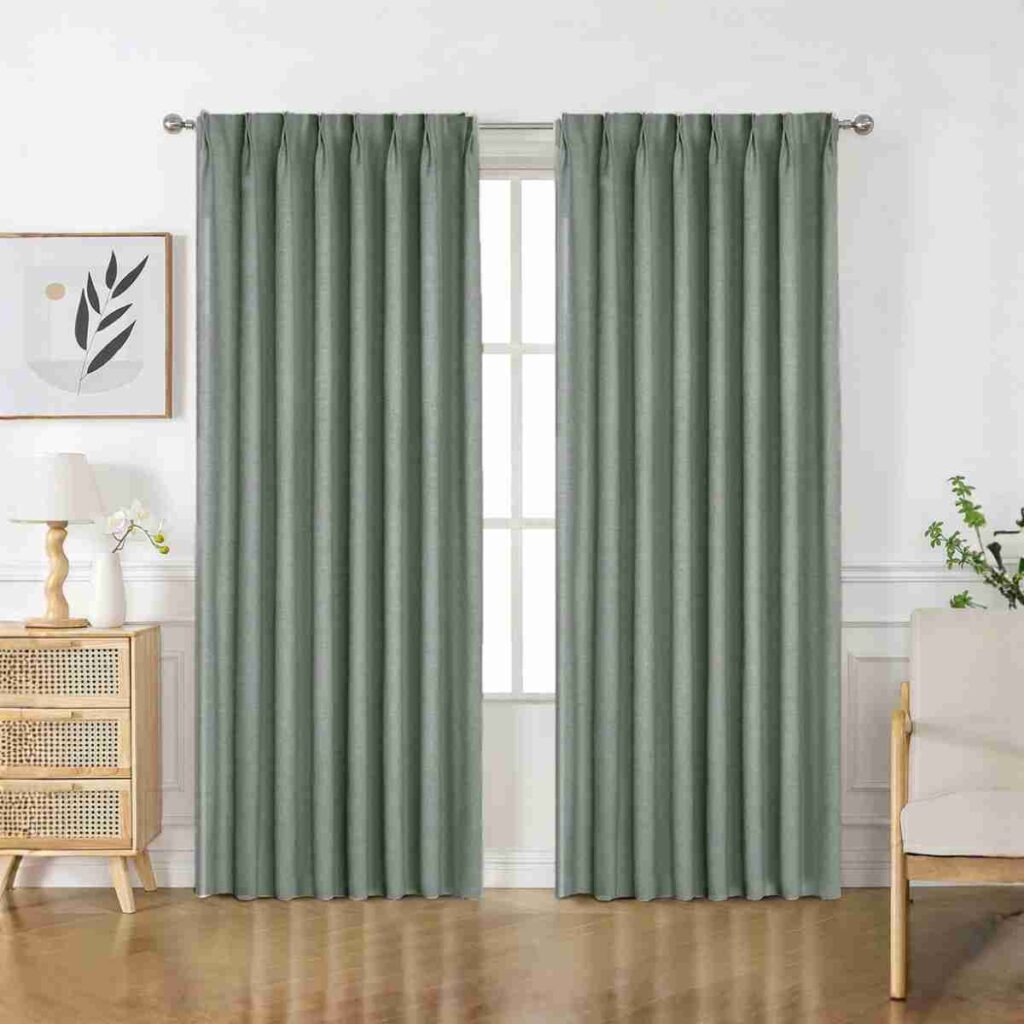 Purchase Joydeco Grass Green Linen Curtains The Joydeco Window Treatments in Grass Green Flaxaline Linen-Look Curtains adding a pop of nature.