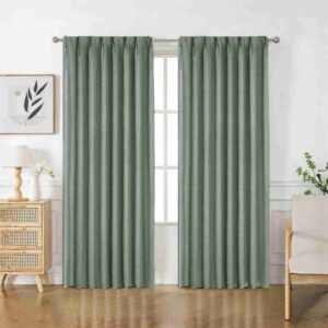 Joydeco Flaxaline Grass Green linen Curtains adding a pop of nature to your room.