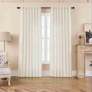 Joydeco Flaxaline Ivory on Linen Curtains in a bright, coastal room.