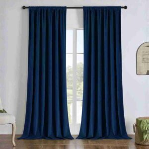 Cozy Home and Lifestyle featuring Joydeco custom blackout Navy Blue velvet curtains in a sophisticated dining room.