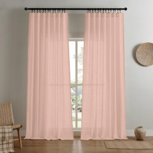 Joydeco Pink Beige Linen Curtains For Soft Cozy Decor