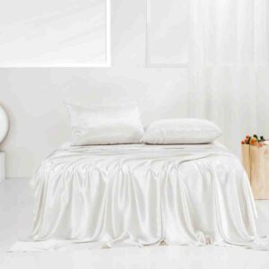 Promeed white mulberry silk flat sheet in minimalist bedroom decor
