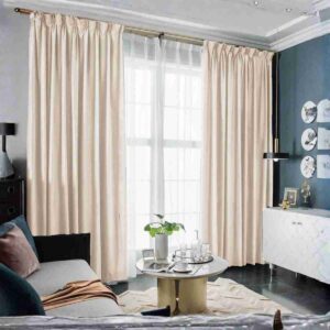 beige velvet blackout curtains soft neutral elegant modern window panels