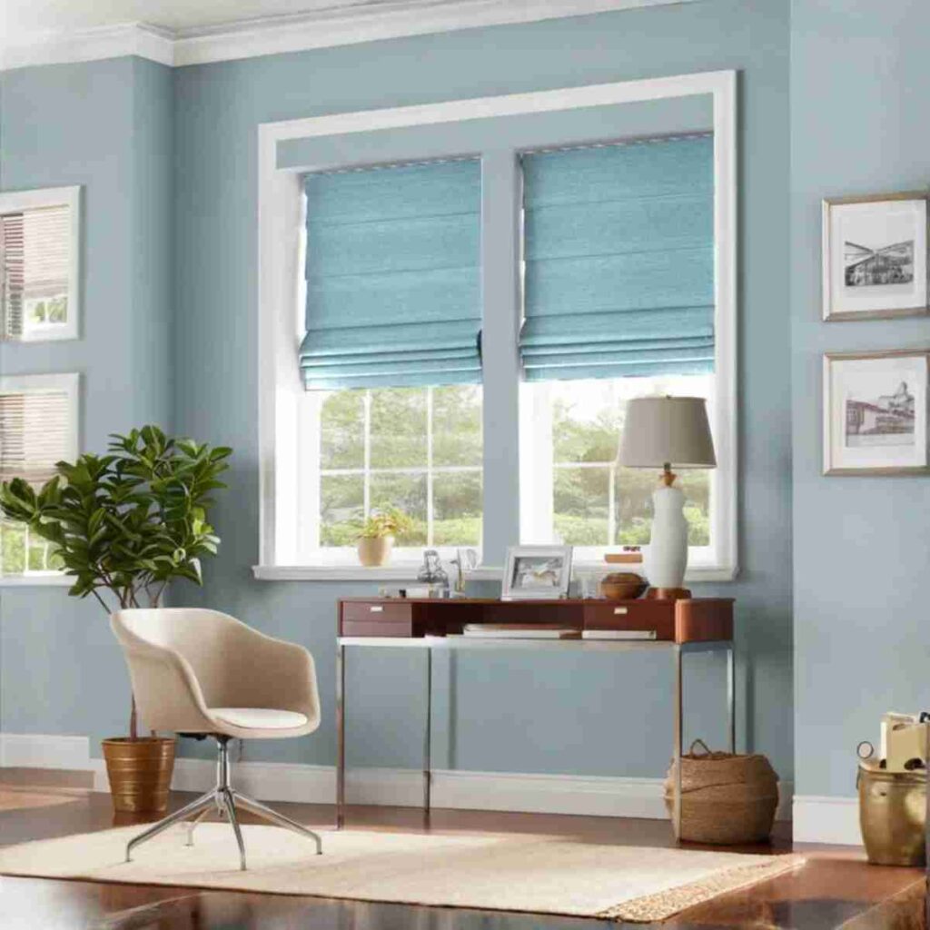 Shop Blue linen blackout roman shades blue blackout roman shades linen fabric light blocking window shade modern interior
