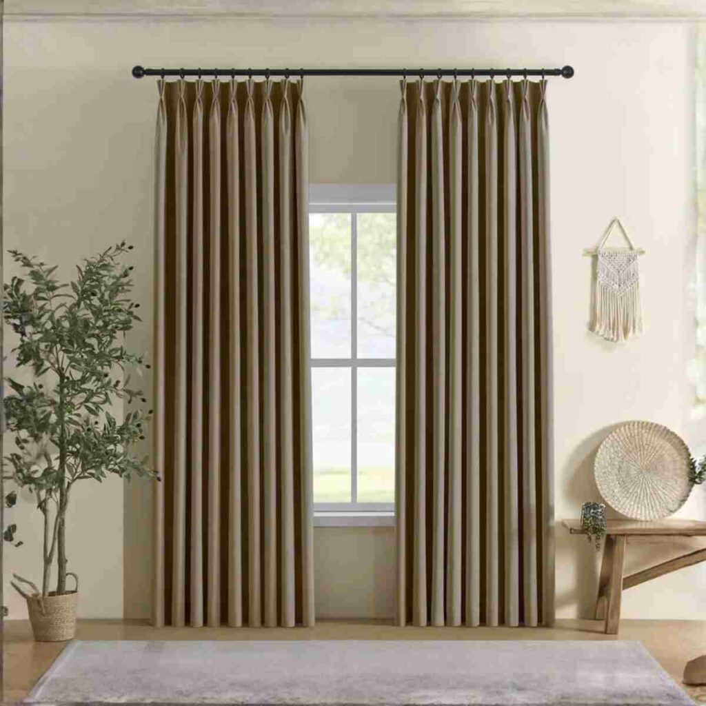 Classic brown linen blackout curtains for warm interiors brown linen blackout curtains warm tone classic textured window drapes