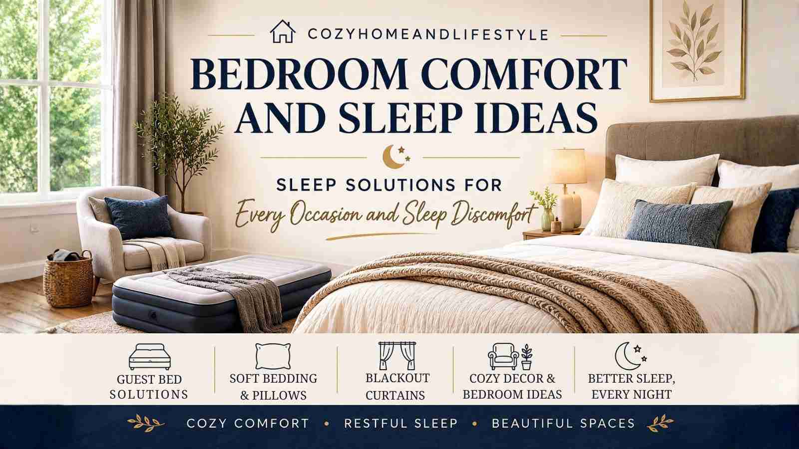 Sleep Comfort Solutions for Better Rest & Bedroom Comfort Luxury bedroom interior featuring a premium mattress and elegant neutral decor designed for sleep comfort, better rest, guest room inspiration, and modern bedroom styling.