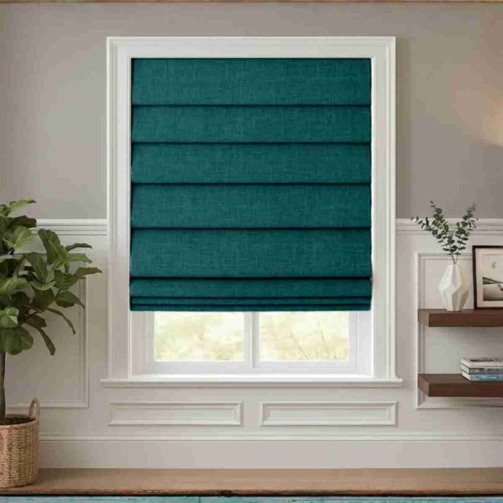 teal cordless blackout roman shades linen textured modern window shade