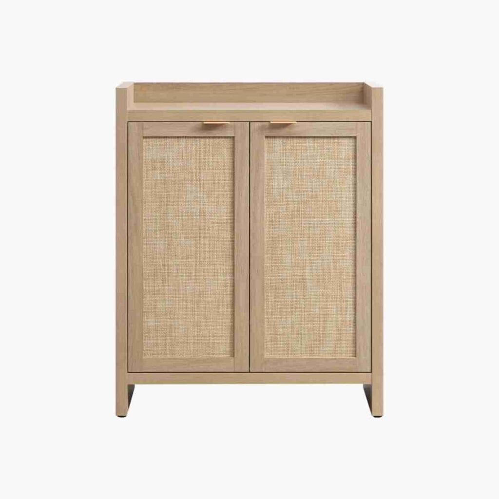 The Sicotas Collection 44 Space saving 2 door shoe cabinet in reclaimed light oak.