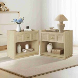 Matching 26 inch nightstand set in natural light oak finish.