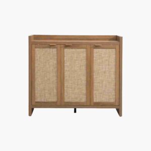 Large 30 pair shoe cabinet in reclaimed caramel oak for mudrooms.