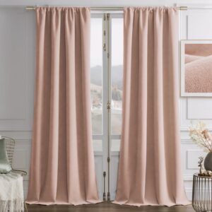 Joydeco functional home decor display highlighting a premium rose pink velvet curtains set over a minimalist living area setup.