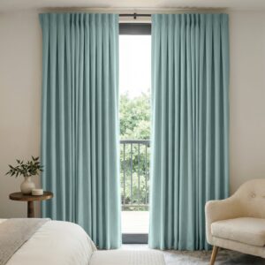 Sleek architectural space highlighting how an integrated darkening curtain royal blue installation handles incoming reflections gracefully.
