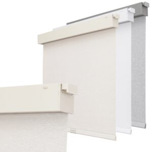 Close-up macro shot accenting the intricate weave and soft tactile surface detailing of a durable blackout roller shade beige.