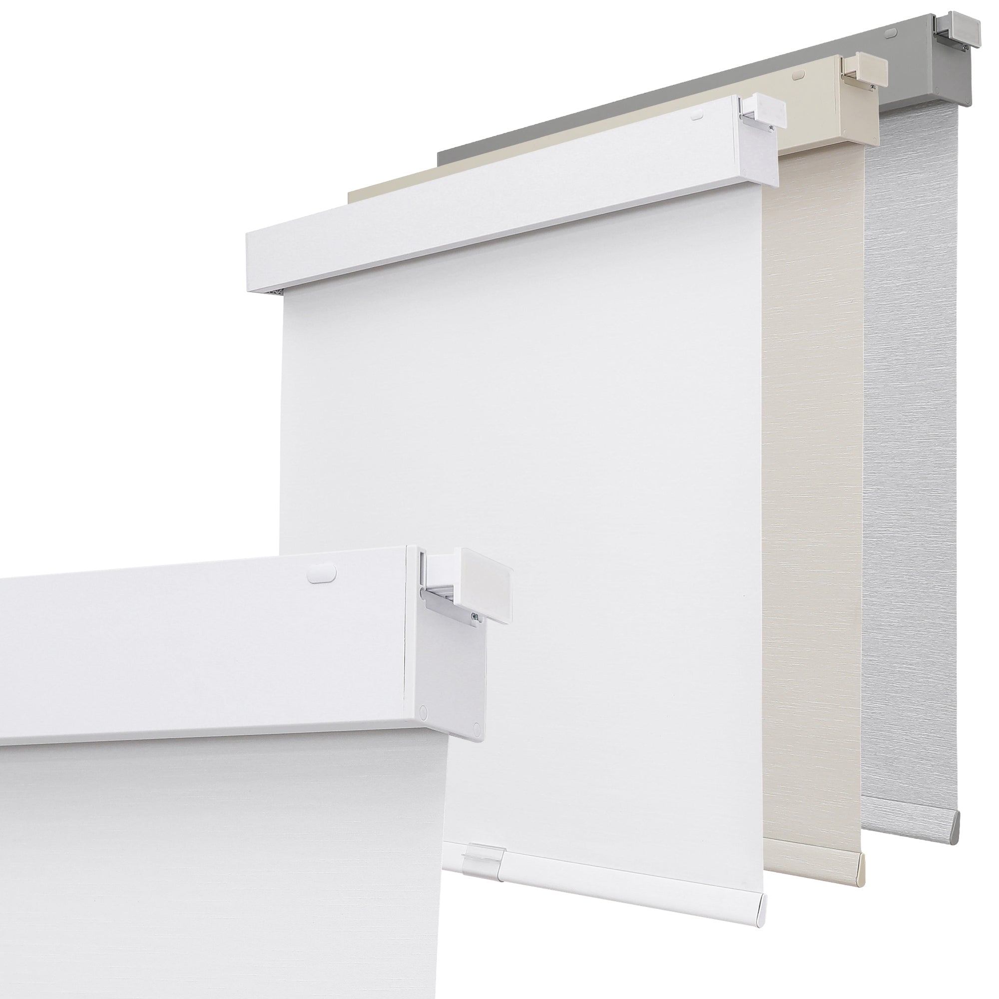 Joydeco 100% Blackout Cordless Roller Shades (Pro), UV Protection - White 1 Sleek architectural setup showcasing a functional cordless-blackout roller shade shielding a bright room to optimize screen visibility.