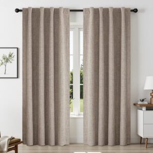 Premium Joydeco window treatment setup displaying elegant linen blackout drapes in natural daylight.