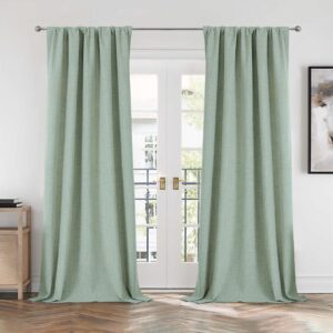 Premium Joydeco window treatment setup displaying elegant blackout curtains sage green in natural daylight.
