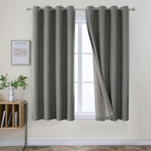 Elegant drapery style exhibition accenting the heavy texture of grey faux linen curtains near a cozy corner.