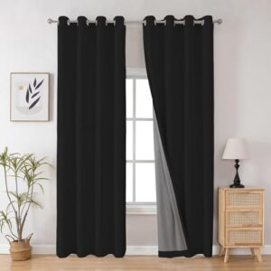 Joydeco functional home decor display highlighting a premium black back tab curtains set over a minimalist living area setup.