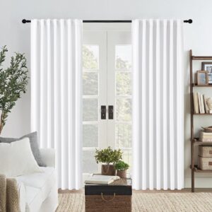Close-up macro display highlighting the soft touch texture and precise hem of a clean blackout curtains pure white set.