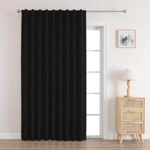 Joydeco decorative floor space highlighting a premium black door curtains stretched clean down a high-traffic hallway entryway.