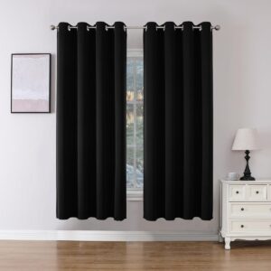 Close-up macro shot focusing on the high-quality fabric grain and neat stitching details of a durable black door divider curtain set.