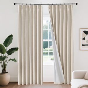 Joydeco functional home decor display highlighting a premium ecru linen blackout curtains set over a minimalist living area setup.