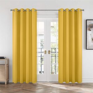 Joydeco custom home decor setup showing tailored thermal panel curtains lemon framing a scenic bedroom doorway views.
