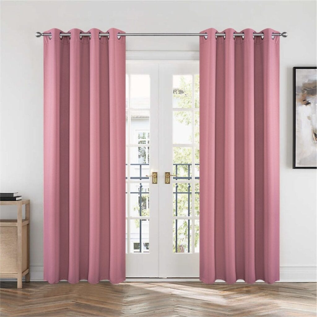 Window Treatments 43 Close-up clean view showcasing the heavy fall and soft tactile grain of a custom thermal panel curtains pink panel.