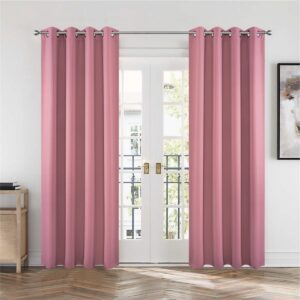 Close-up clean view showcasing the heavy fall and soft tactile grain of a custom thermal panel curtains pink panel.