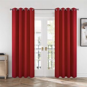 Nicely styled home layout focusing on the clean horizontal folds of a custom-hung thermal panel curtains red drape set.
