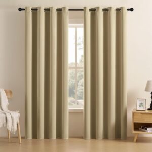 Joydeco room darkening joydeco blackout beige 2-panel window curtains block out harsh sunlight elegantly.