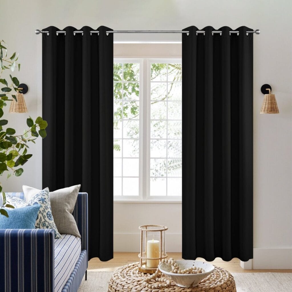 Window Treatments 48 Joydeco room darkening joydeco blackout black 2-panel window curtains block out harsh sunlight elegantly.