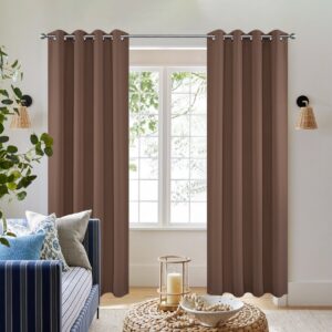 Elegant joydeco blackout brown window drapery set featuring premium soundproof and thermal insulation.