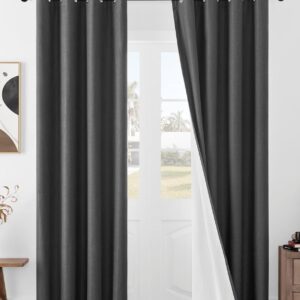 Joydeco elegant home interior display highlighting high-performance dark gray blackout curtains fitted clean over a bedroom window.