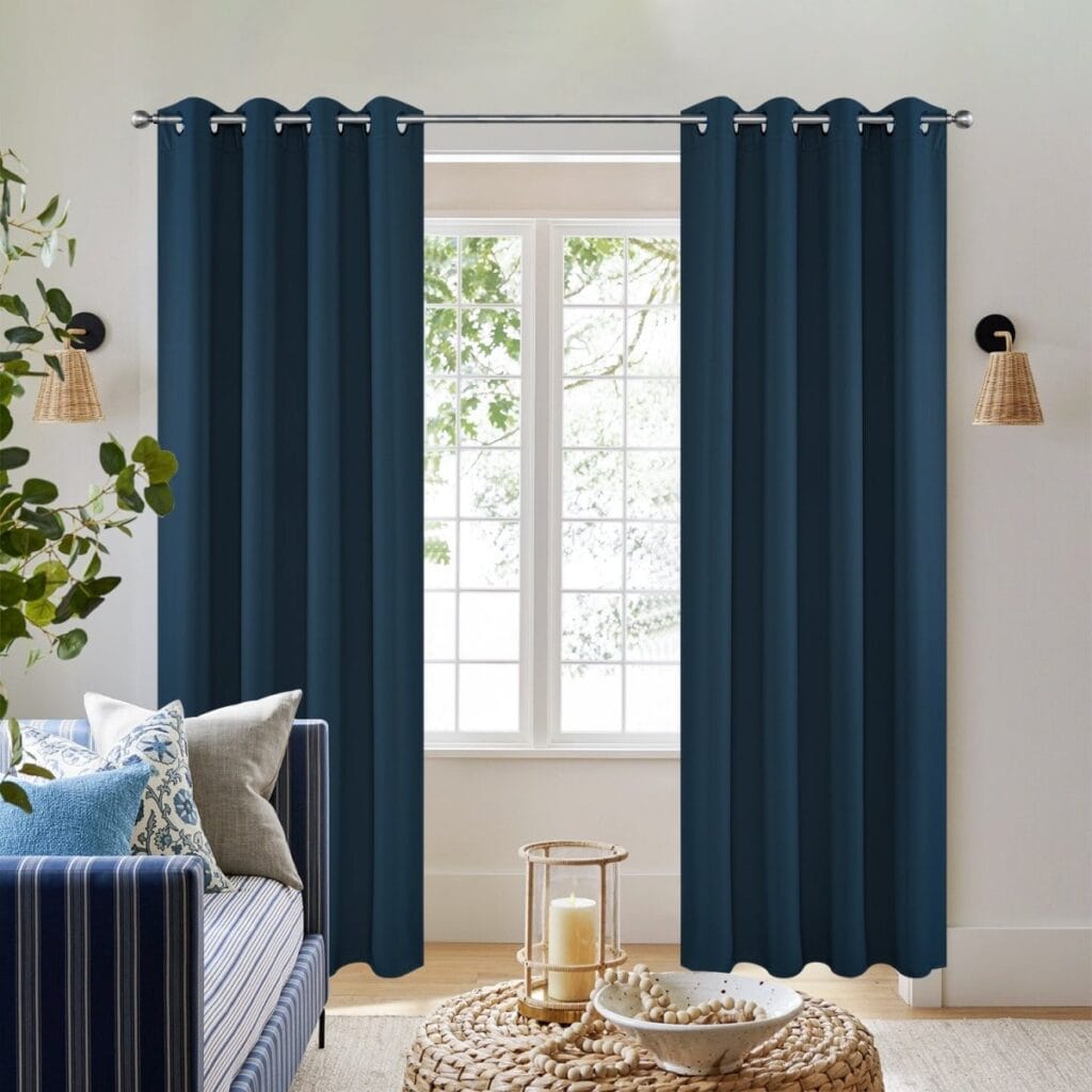 Joydeco thermal-insulated energy efficient long curtains in joydeco blackout navy blue for a cozy living space.