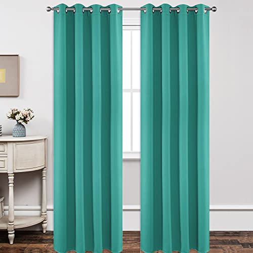Joydeco Blackout Thermal Insulated Long Curtains, 2-Panel Set - Peacock Blue 1 Joydeco thermal-insulated energy efficient long curtains in joydeco blackout peacock blue for a cozy living space.