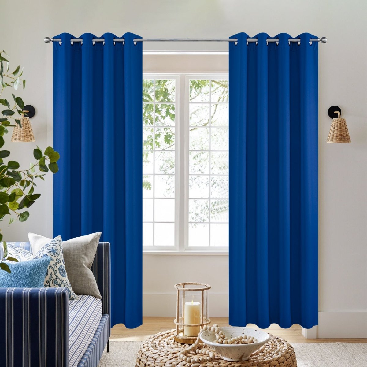 Joydeco Blackout Thermal Insulated Long Curtains, 2-Panel Set - Royal Blue 1 Elegant joydeco blackout royal blue window drapery set featuring premium soundproof and thermal insulation.