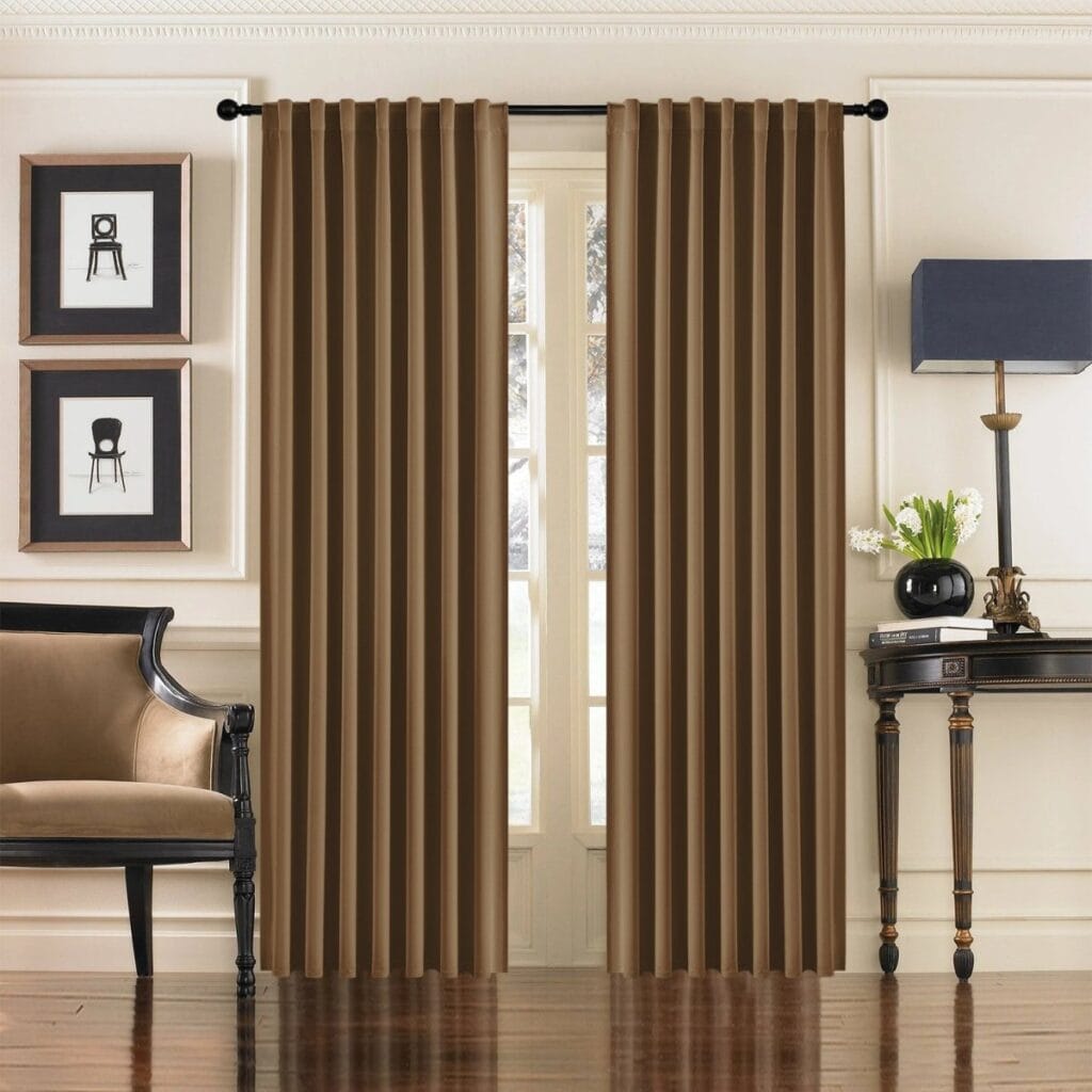 Close-up macro display highlighting the soft touch texture and precise hem of a clean thermal curtains brown set.