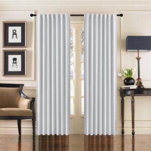 Joydeco heavy-duty fabric window treatment presenting elegant thermal curtains greyish white styling in a modern space.