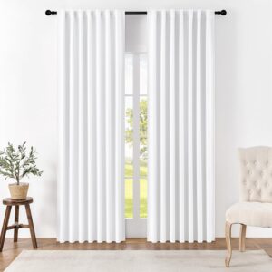 Sleek residential window frame showing how an integrated pair of thermal curtains pure white blocks street glare perfectly.