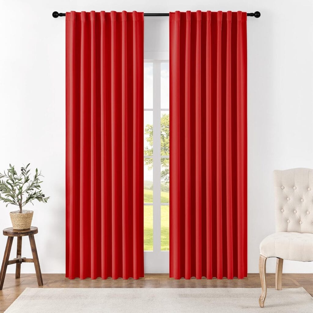 Close-up macro display highlighting the soft touch texture and precise hem of a clean thermal curtains red set.