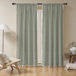 Joydeco decorative floor space highlighting a premium grayish green sheer curtains stretched clean down a high-traffic hallway entryway.