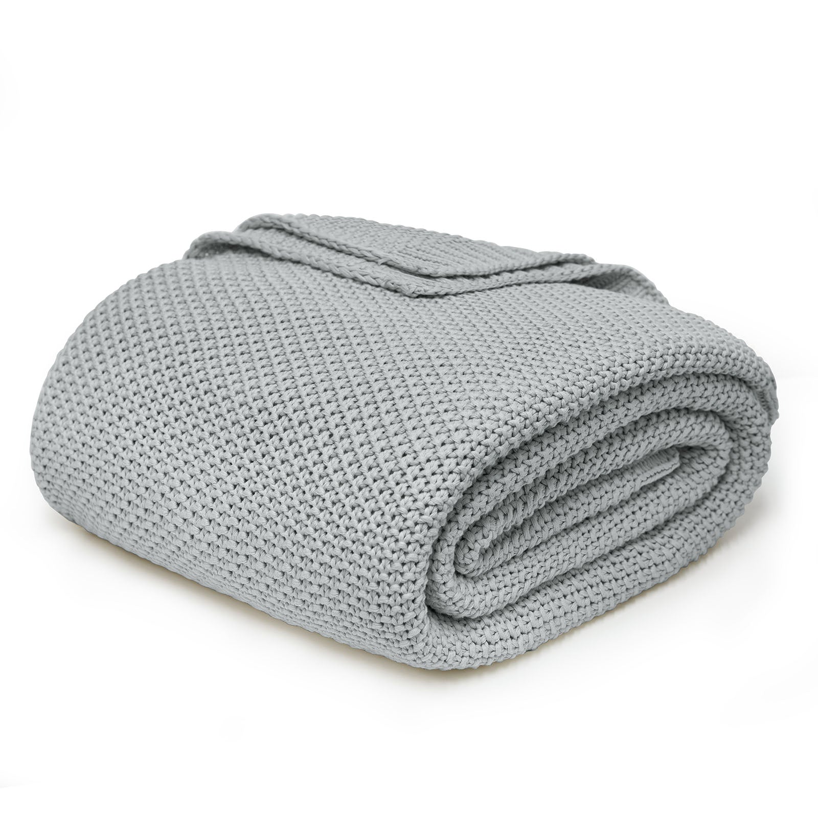 Joydeco Chunky Cable Knit 100% Cotton Cozy Twin Throw Blanket - Grey 1 Close-up macro shot accenting the intricate weave and soft tactile surface detailing of a durable cozy knit blanket grey.